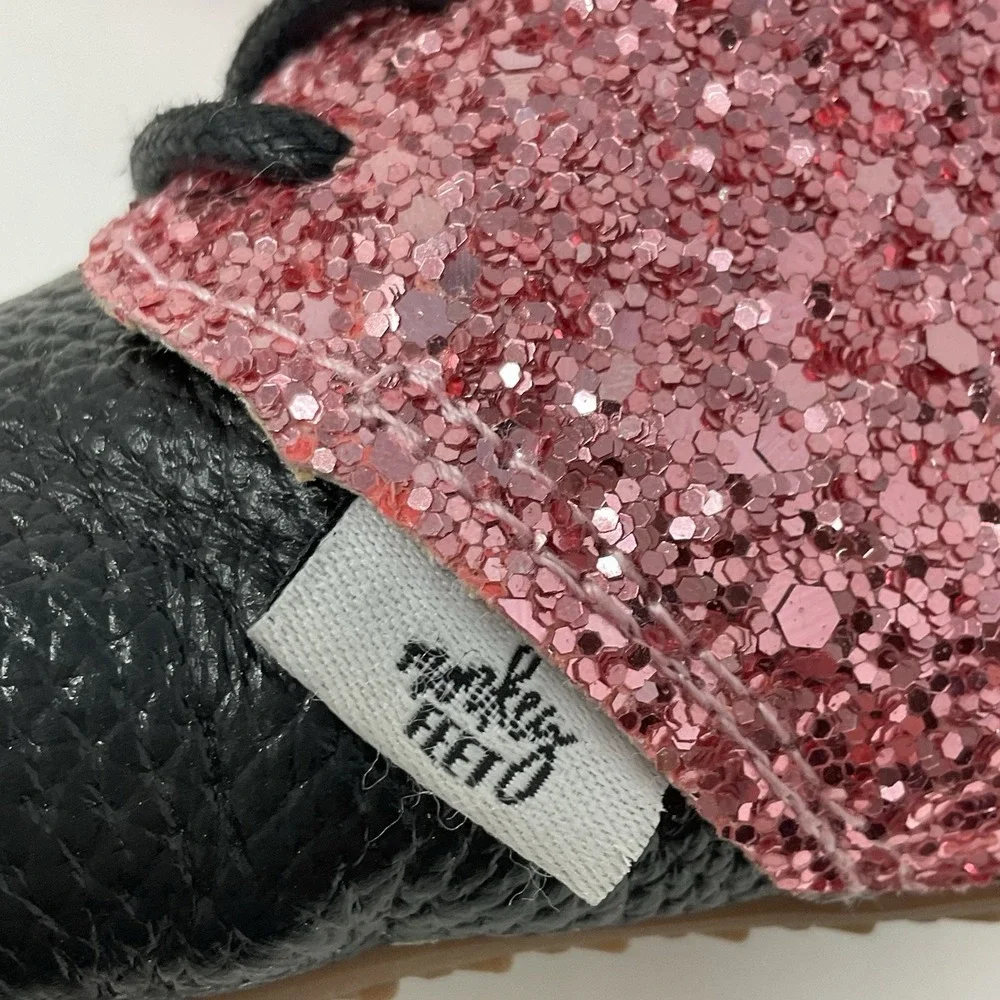 Monkey Feet Shoes Boots Baby Toddler 18-24 M Pink Glitter Black Leather Lace Up